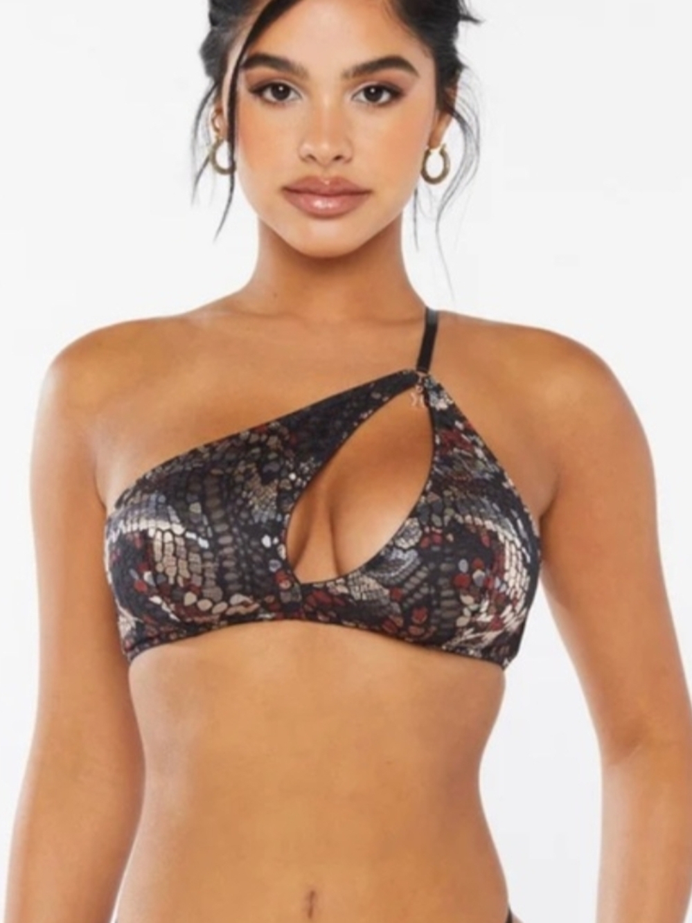 Cold Hearted Snake Savage X Fenty Black Snake-Print One-Shoulder Bra